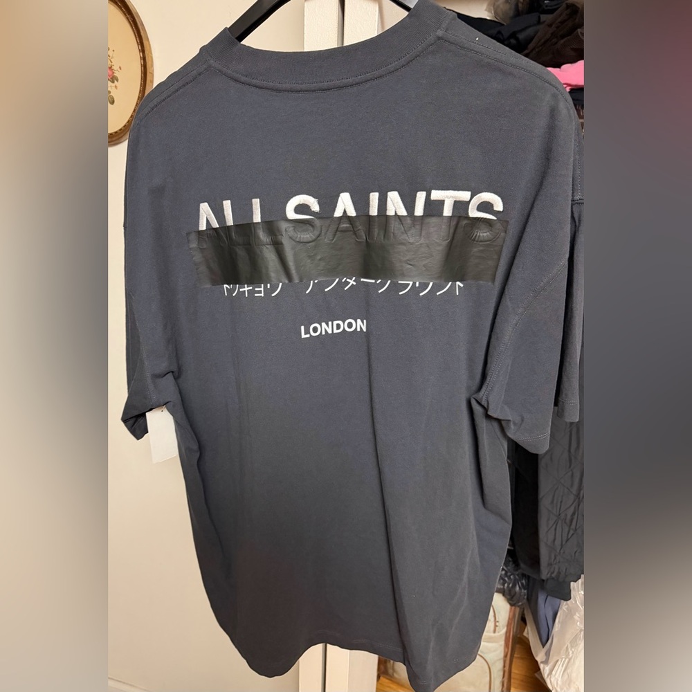 All Saints Redact Oversized Mock Neck Graphic